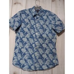 Michael Kors Shirt Men's Medium Blue Tropical Button Front Short Sleeve
